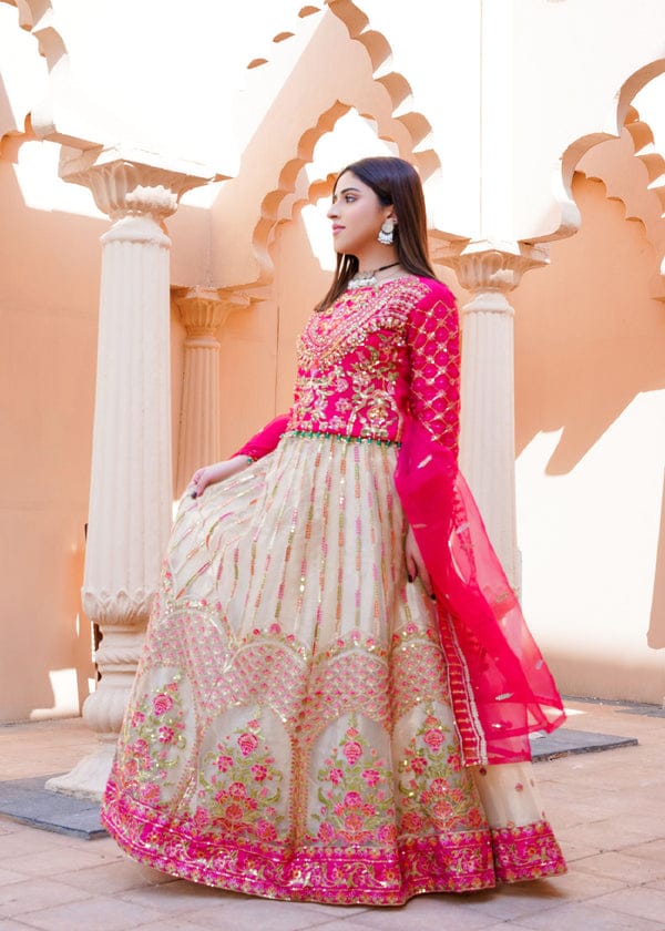 Shocking Pink Embellished Lehenga Set – 3 Piece Stitched