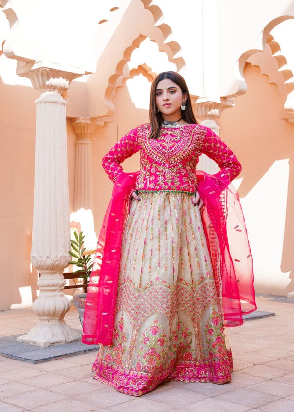 Shocking Pink Embellished Lehenga Set – 3 Piece Stitched