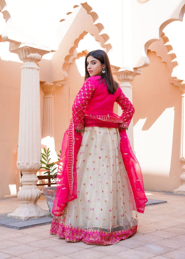 Shocking Pink Embellished Lehenga Set – 3 Piece Stitched