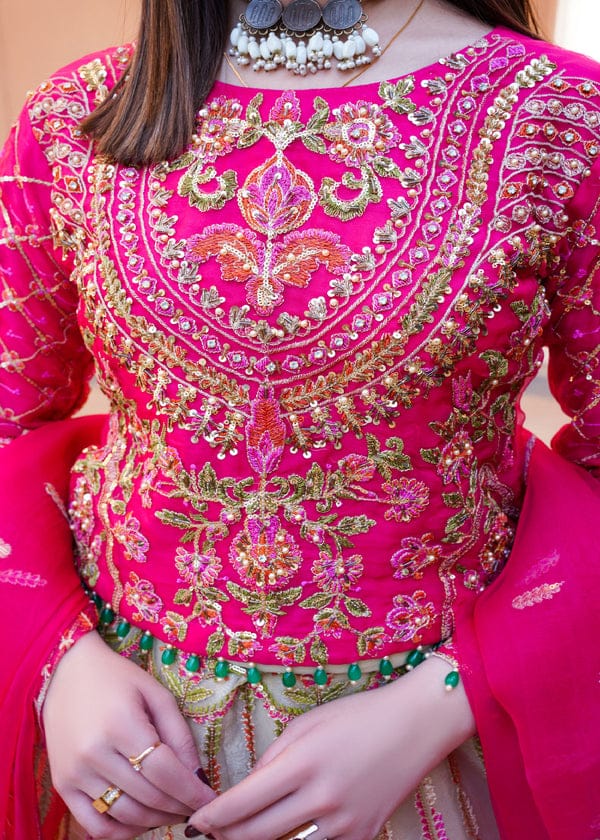 Shocking Pink Embellished Lehenga Set – 3 Piece Stitched