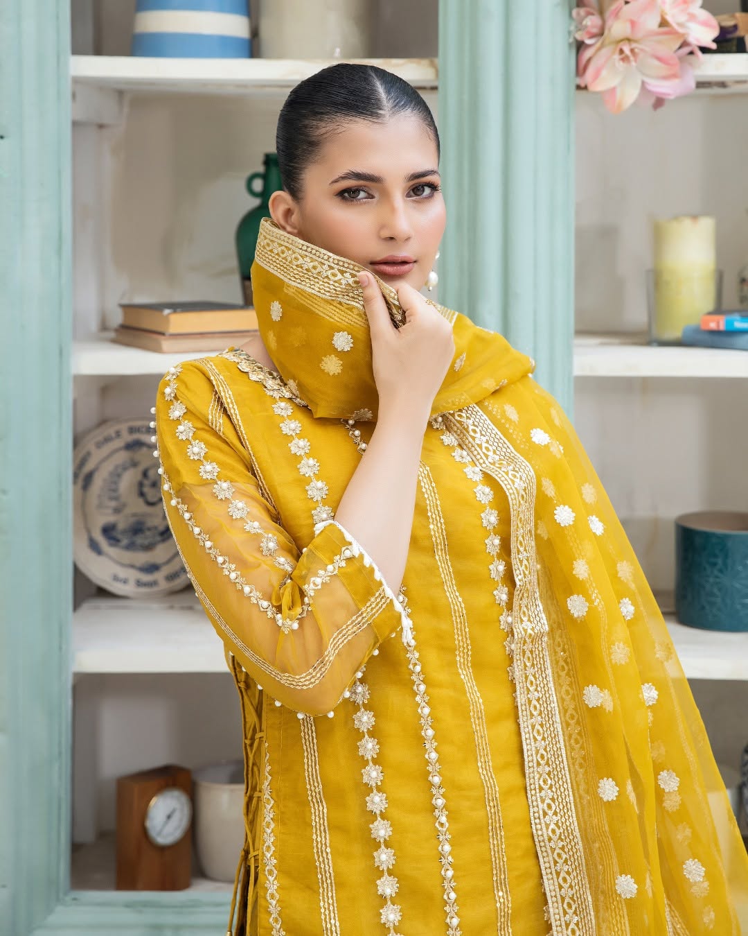 Mehndi Majestic 3-Piece Organza Sharara Set – Festive Wear