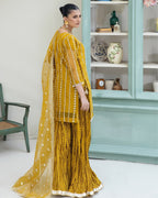 Mehndi Majestic 3-Piece Organza Sharara Set – Festive Wear