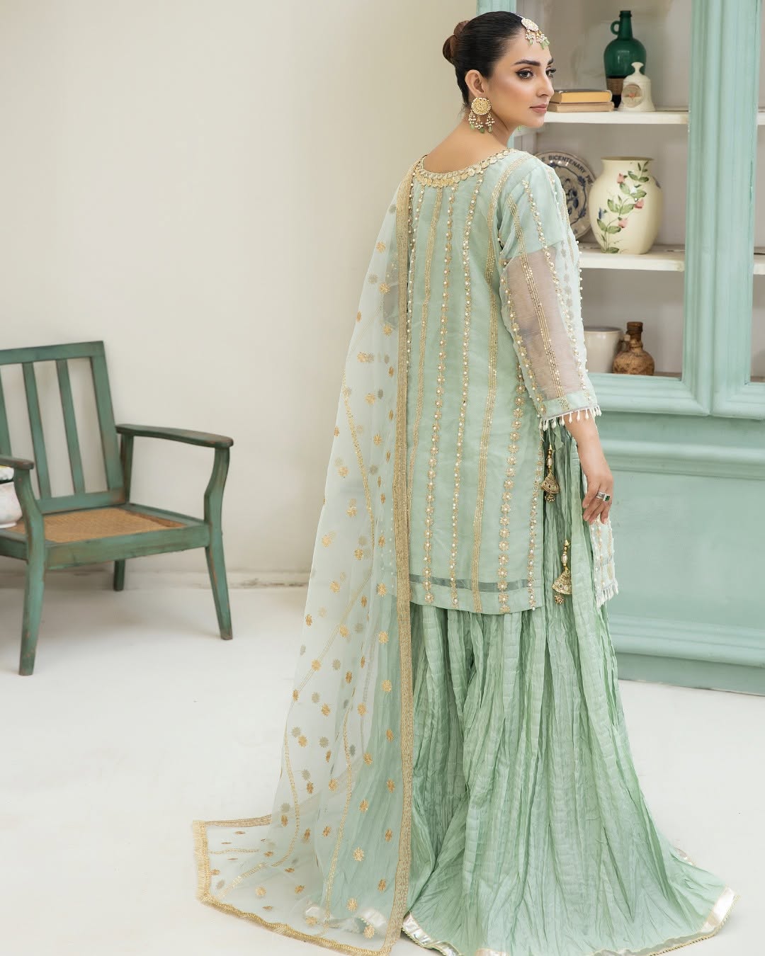 Mint Allure - 3pc Organza Sharara Set