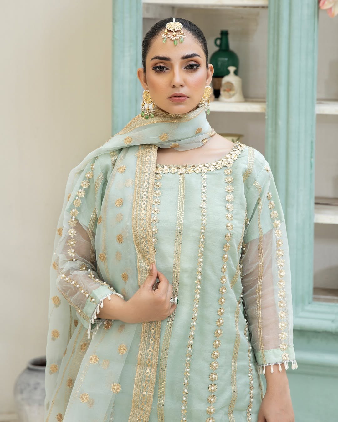 Mint Allure - 3pc Organza Sharara Set