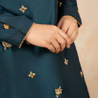 Dark Teal Zinc Festive Gharara – Intricate Adda Work (3-Piece Set)