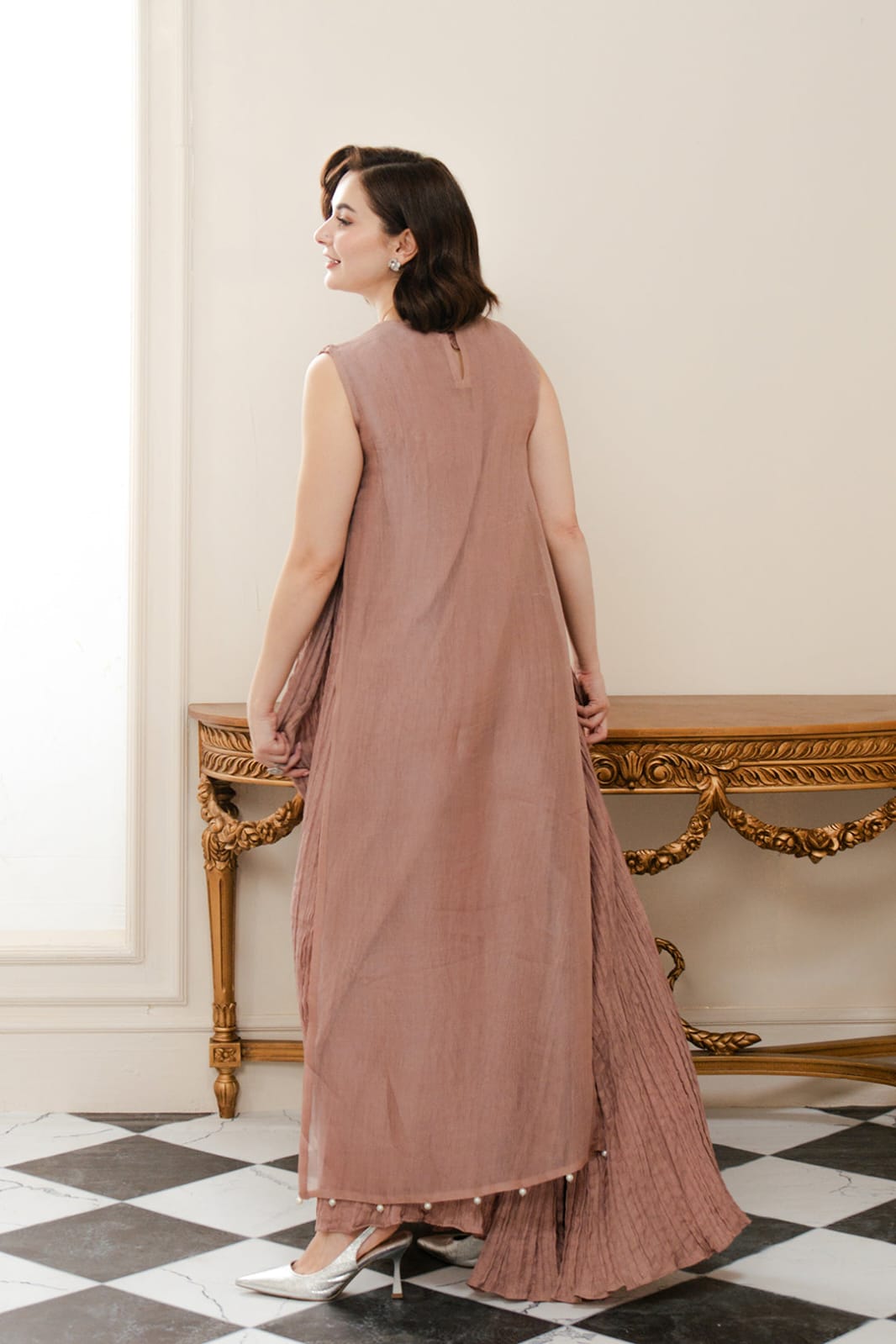 Luxury Crystal Embellished Organza Top with Crushed Frock
