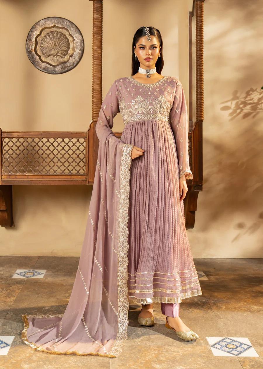 Chiffon frock with Adda Work – 3 Piece Festive Ensemble