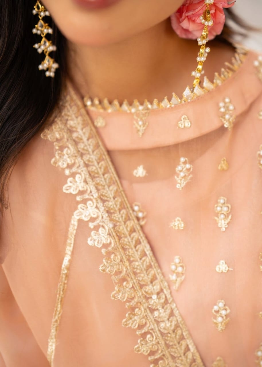 Peach Organza Sharara Set with Adda Work – 3 Piece Festive Ensemble