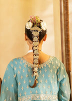 Ice Blue Chiffon frock with Adda Work – 3 Piece Festive Ensemble