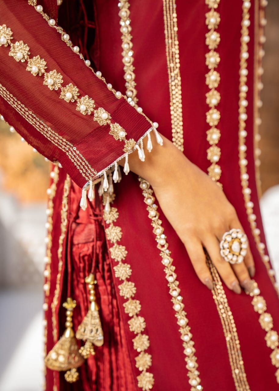 Maroon Organza Sharara Set – 3 Piece Festive Wear with Adda Work
