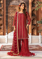 Maroon Organza Sharara Set – 3 Piece Festive Wear with Adda Work