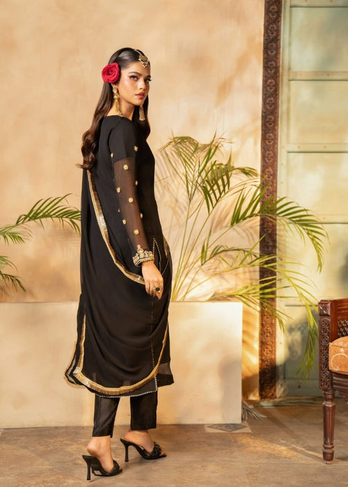 Black Chiffon Kurta Set – 3 Piece Festive Ensemble with Adda Work