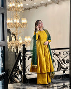 Customizable Mastard Raw Silk Plazo Set – 3 Piece