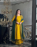 Customizable Mastard Raw Silk Plazo Set – 3 Piece