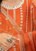 Orange Organza Sharara Set – 3 Piece Festive Wear with Adda Work