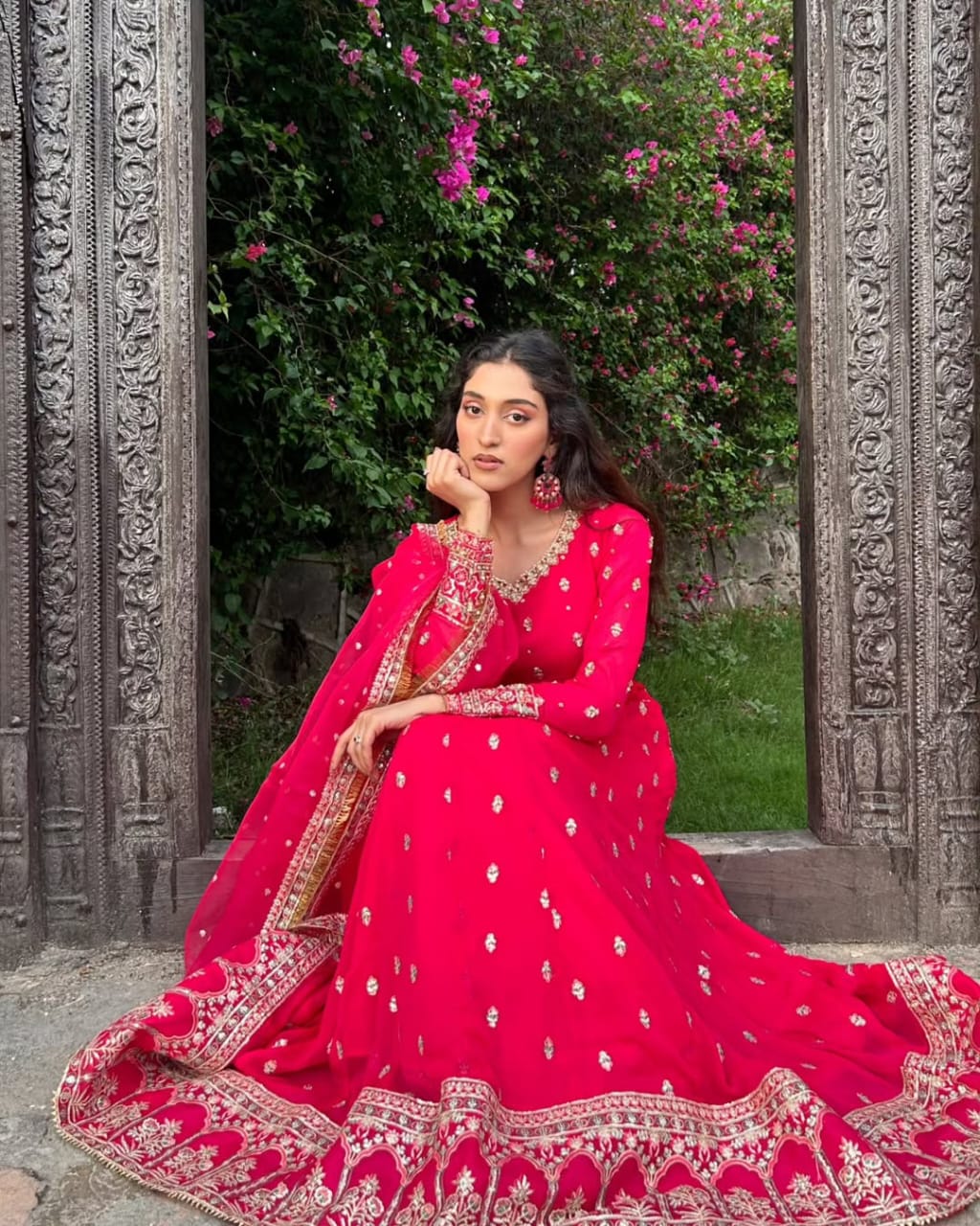 Elegant Chiffon Frock Set with Silk Capri & Dupatta – 3 Piece Stitched