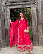 Elegant Chiffon Frock Set with Silk Capri & Dupatta – 3 Piece Stitched