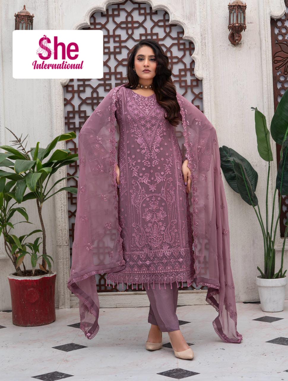 Airline Style Embroidered Chiffon Suit – Premium Party Wear