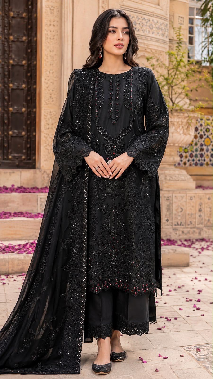Premium Net Embroidered 3-Piece Suit