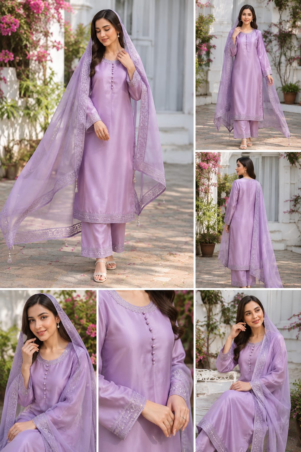 Lavender Sheesha Silk Embroidered 3-Piece Party Wear Suit