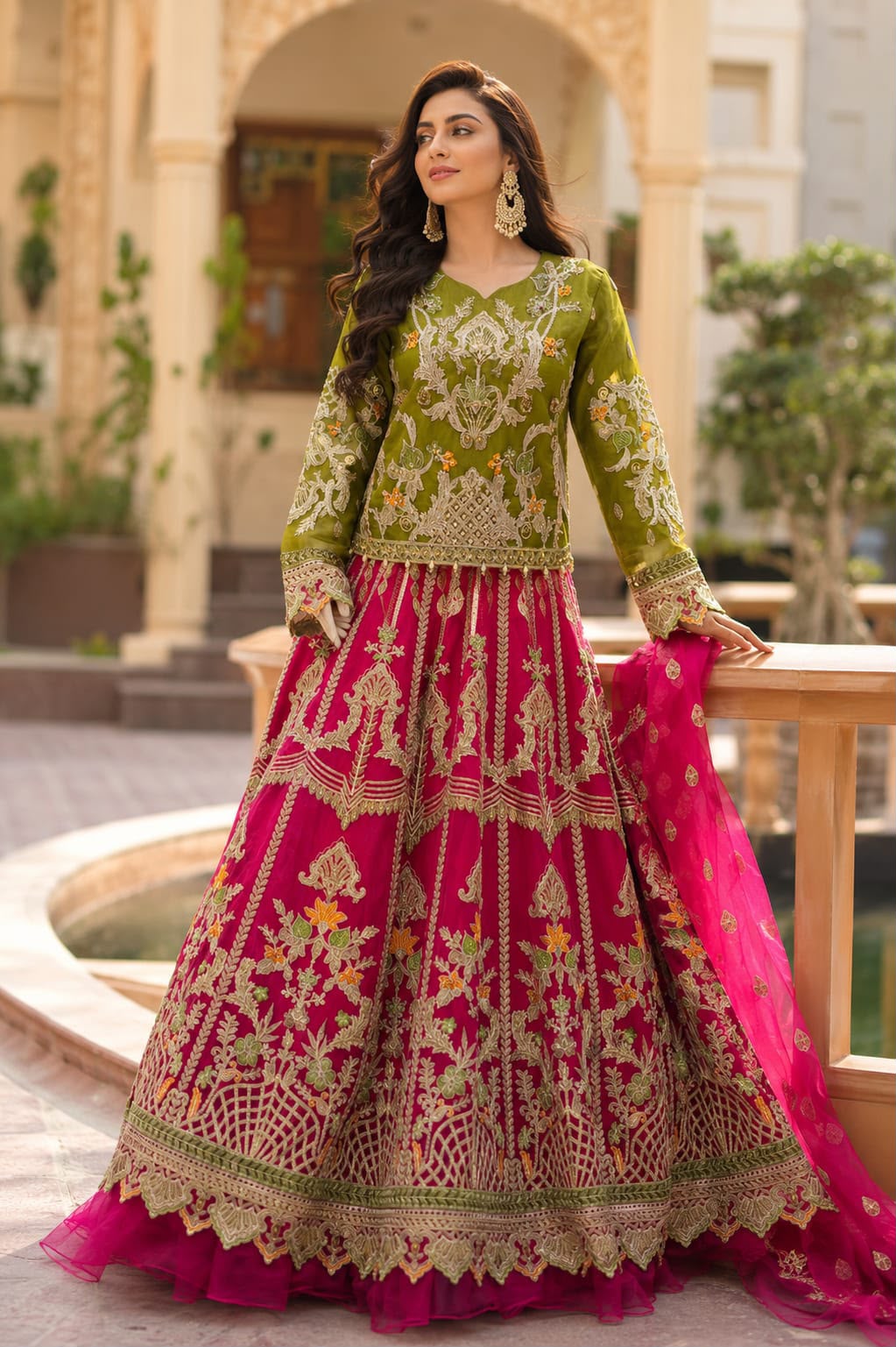 Premium Embroidered Organza Kurti with Net Lehenga Set