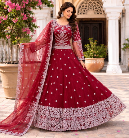 Embroidered Net Lehenga Choli | 3 Piece Set