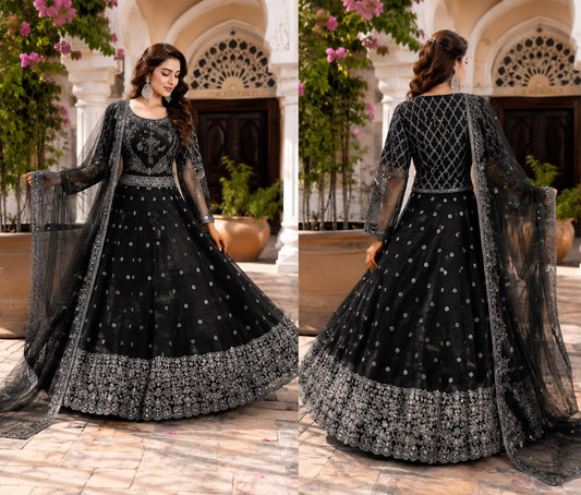 Embroidered Net Lehenga Choli | 3 Piece Set