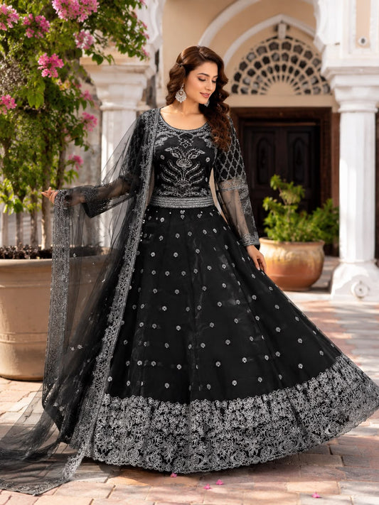 Embroidered Net Lehenga Choli | 3 Piece Set