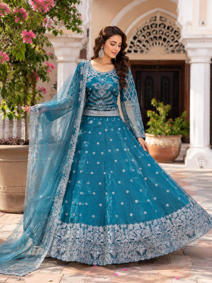Embroidered Net Lehenga Choli | 3 Piece Set