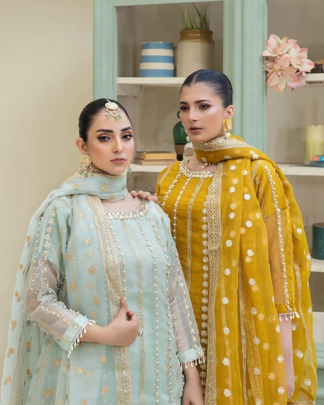 Mint Allure - 3pc Organza Sharara Set