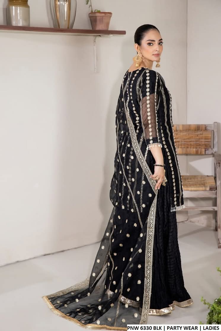 Black Pearl - 3pc Organza Sharara Set
