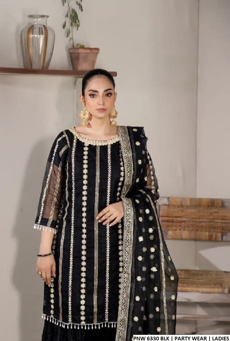 Black Pearl - 3pc Organza Sharara Set