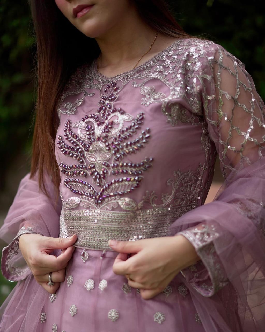 Lilac Dream – 3PC Embroidered Net Lehenga Choli