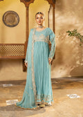 Ice Blue Chiffon frock with Adda Work – 3 Piece Festive Ensemble