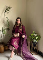 Royal Purple Elegance - 3PC Embroidered Silk Kurta Set