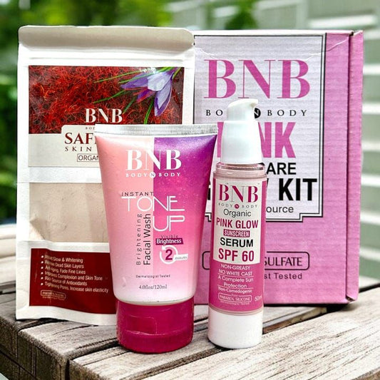 3pc BNB Pink Glow Kit – Toneup Facewash, Saffron Mask & SPF60 Sunscreen