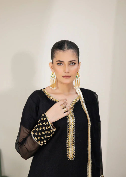 Elegant Black Chiffon Embellished 3-Piece Kurta Set – Festive Collection