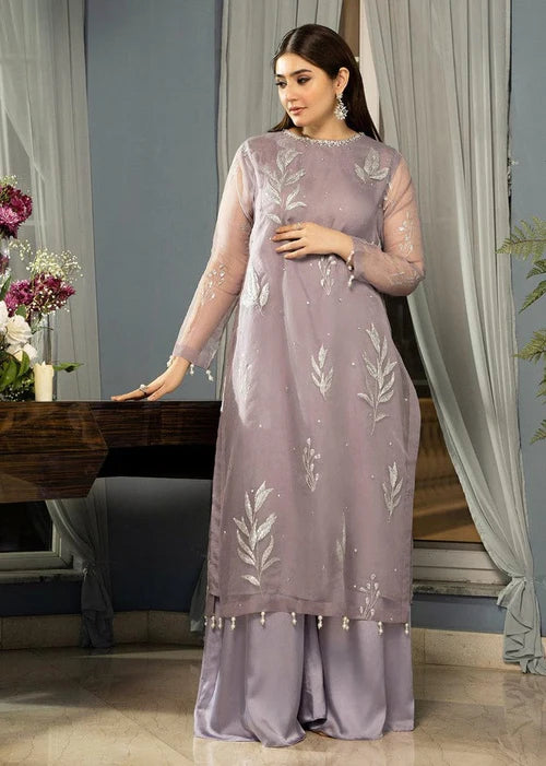 LILACSAR – Elegant Lilac Organza Kurta Set with Silver Sequence Work