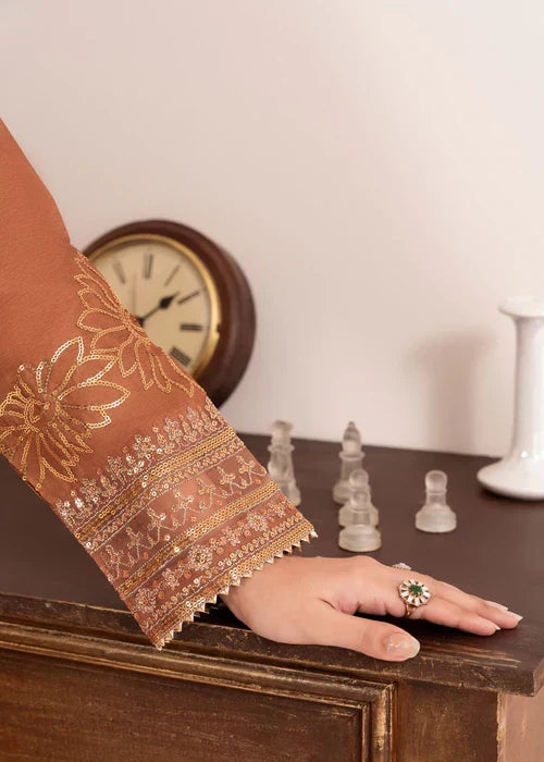 Rust Radiance - 3PC Embroidered Silk Kurta Set