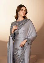 Elegant Grey Sequin Saree – 3-Piece Festive & Party Wear