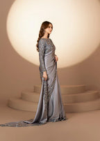 Elegant Grey Sequin Saree – 3-Piece Festive & Party Wear
