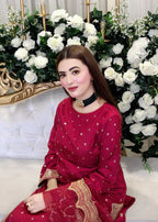 Maroon Elegance – 3PC Embroidered Silk Kurta Set