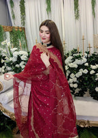 Maroon Elegance – 3PC Embroidered Silk Kurta Set