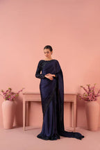 Elegant Blue Silk Saree – 3-Piece Embellished Ensemble