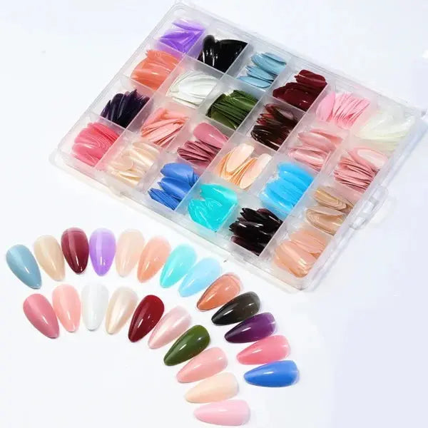 💅✨ 576 Pcs Artificial Nails Set – 24 Vibrant Colors with Glue 🌈 Perfect for Nail Art! 💖