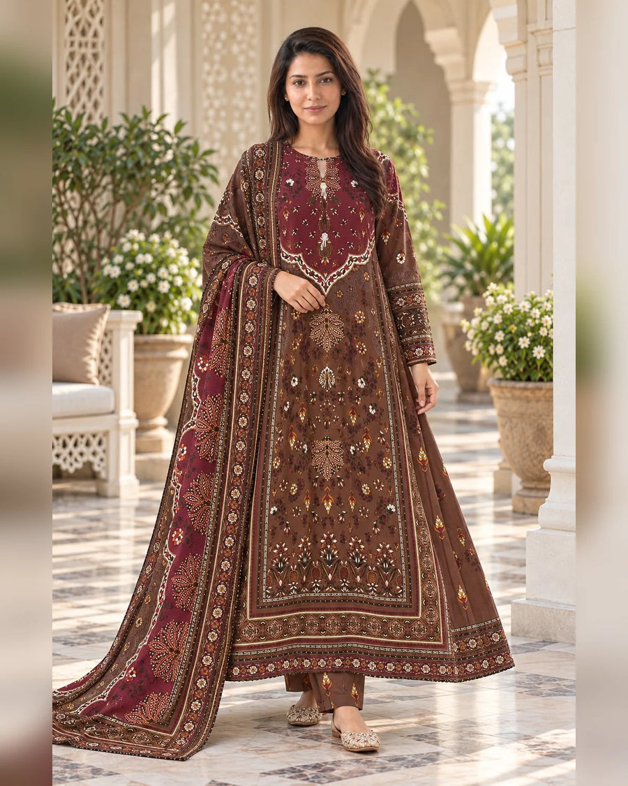 Premium Khaddar Kaftan Style 3-Piece Suit