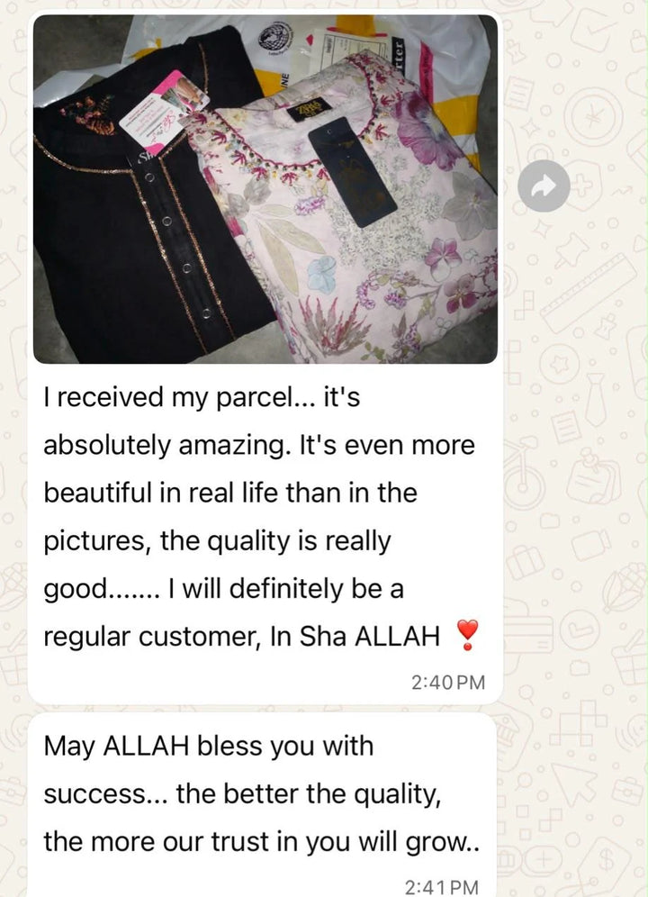 Screenshot of customer feedback shared with SHE International