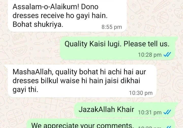 Original customer WhatsApp feedback, with personal details excluded
