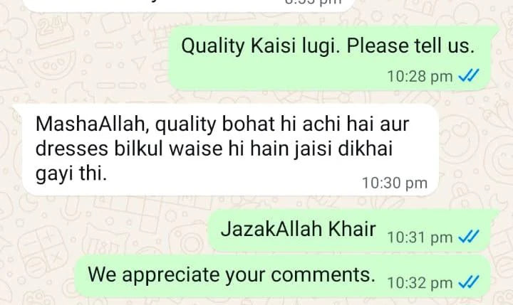 Screenshot of customer feedback shared with SHE International