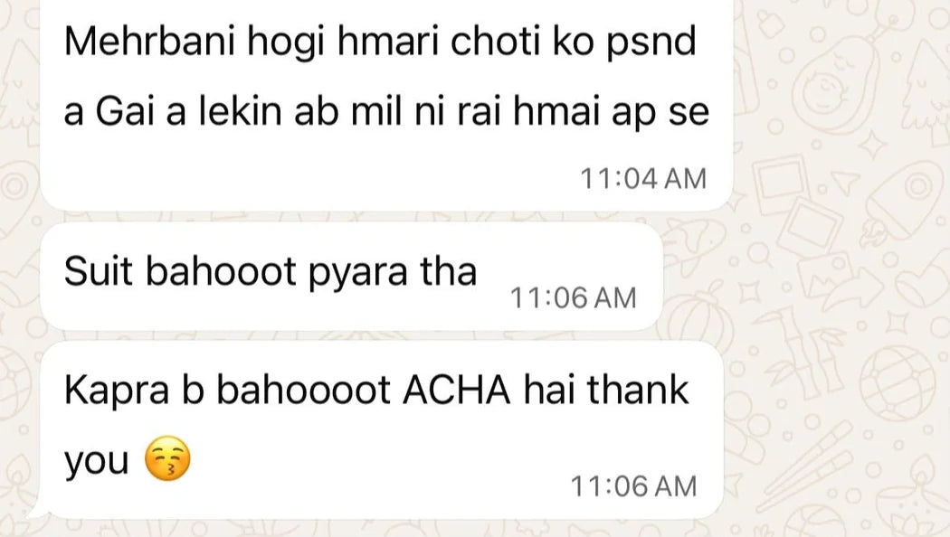 Original customer WhatsApp feedback, with personal details excluded